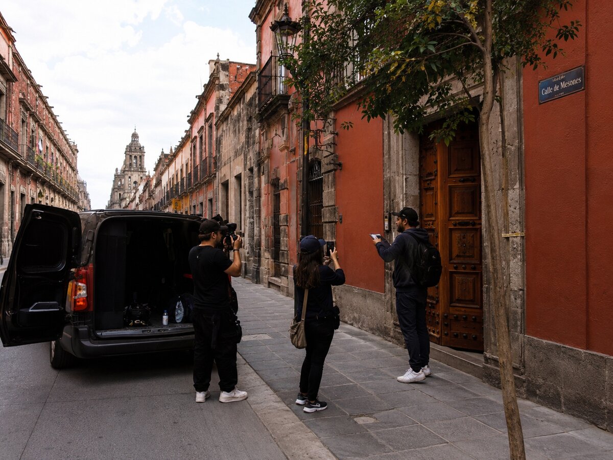 Crew de producción filmando en locación